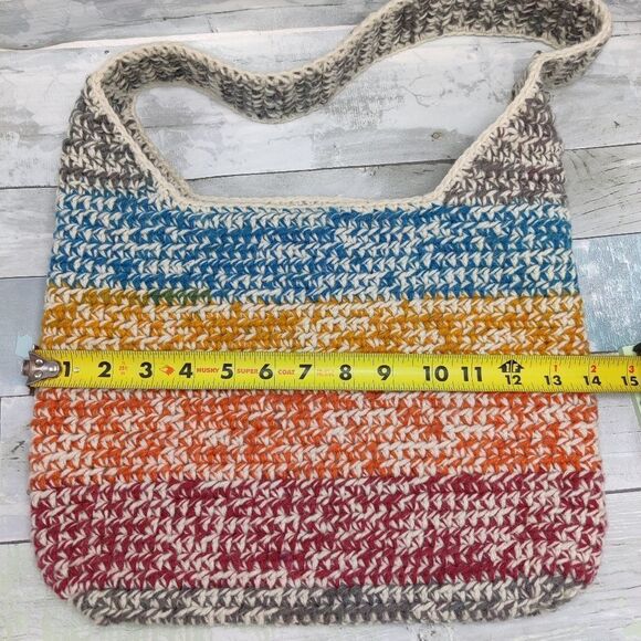 Hand knit / Crochet Handbag Tote in Rainbow Colors - Picture 8 of 9